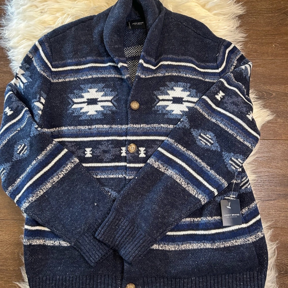 Lucky Brand Navy and White Cardigan Sweater
